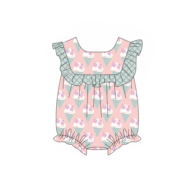 Ruffle ice cream baby girls summer romper