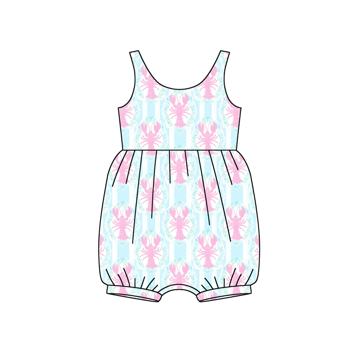 Sleeveless pink stripe crawfish baby girls romper