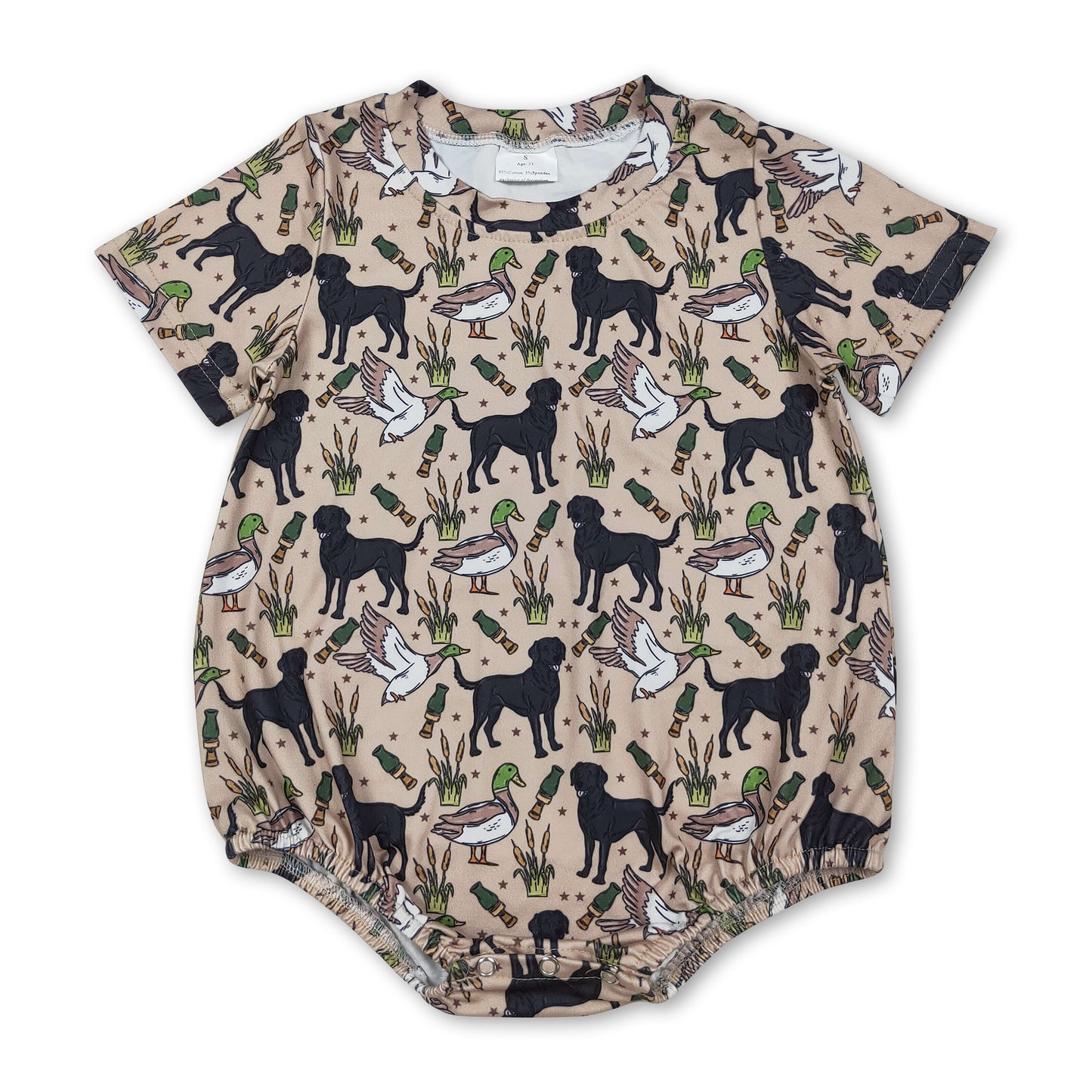 Short sleeves dog duck call baby boy romper