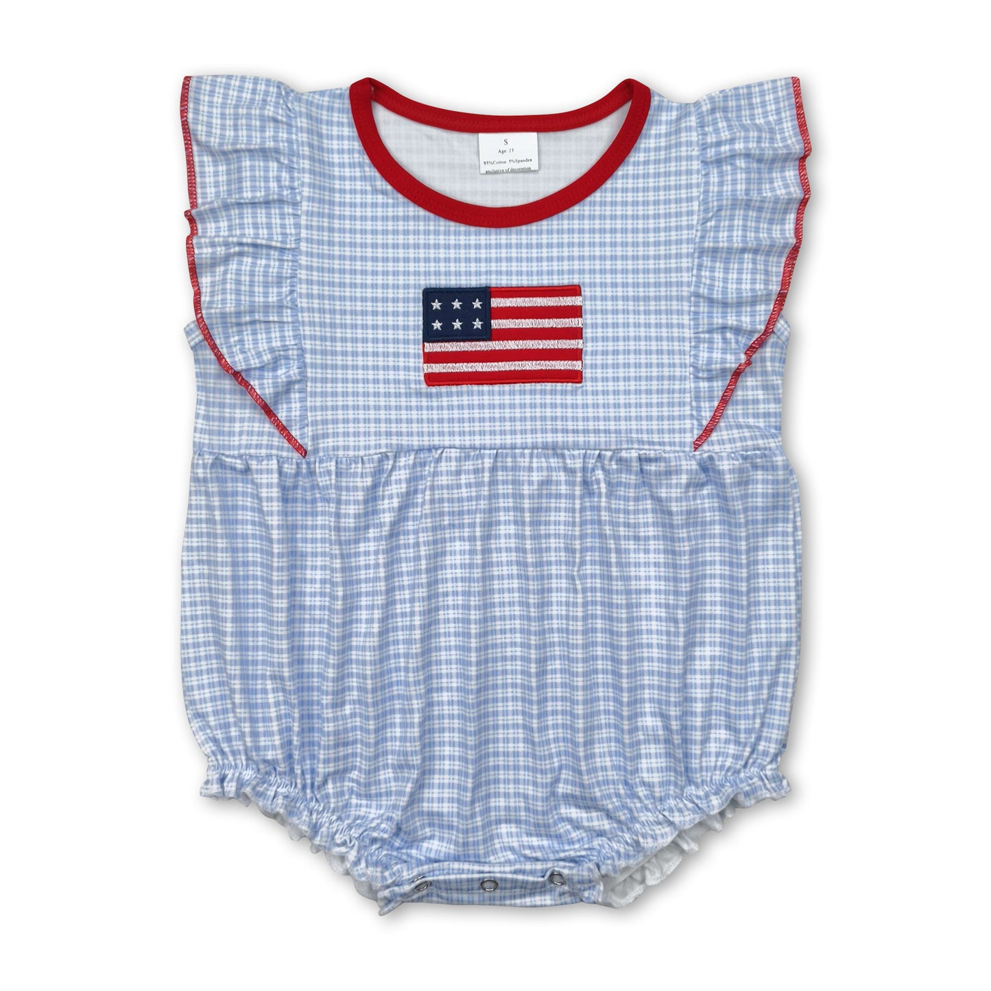 Flutter sleeves plaid flag baby girls 4th of july romper