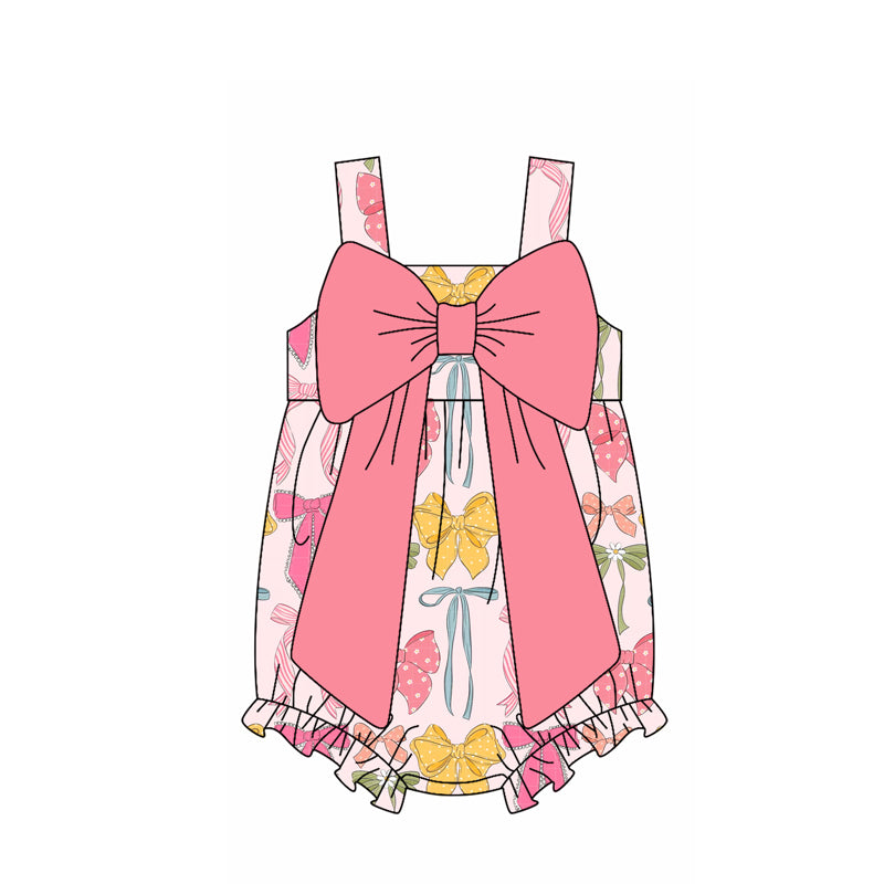 Straps princess colorful bow baby girls summer romper