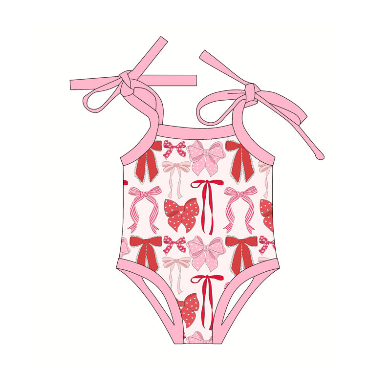 Pink straps heart bows baby girls summer romper