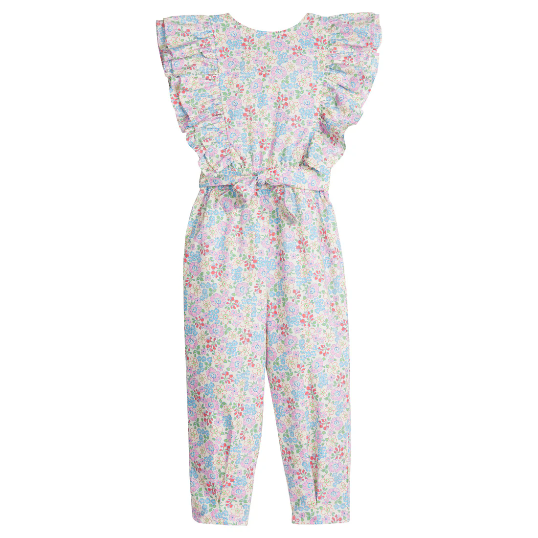 Ruffle flutter sleeves floral belt kids girls jumpsuit