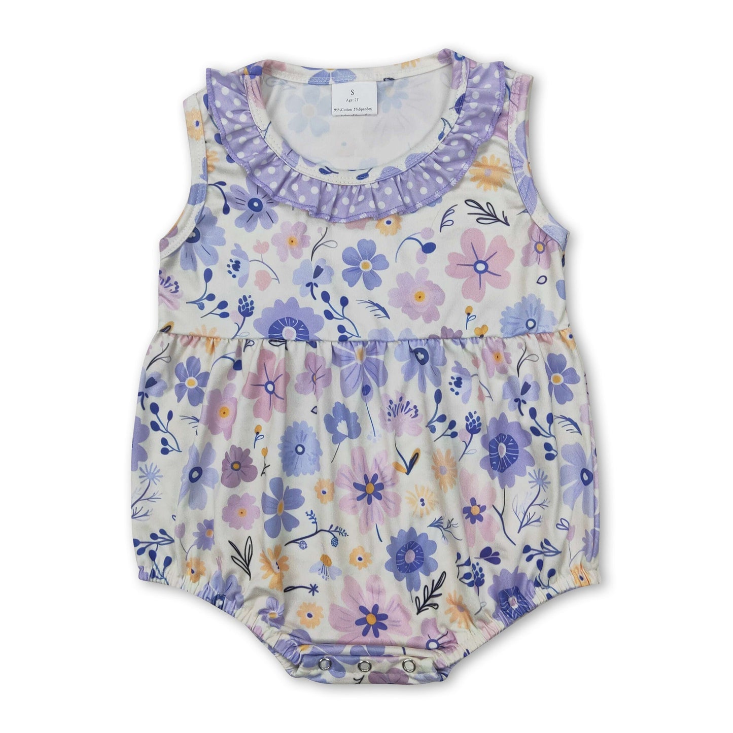 Sleeveless polka dots ruffle floral baby girls romper