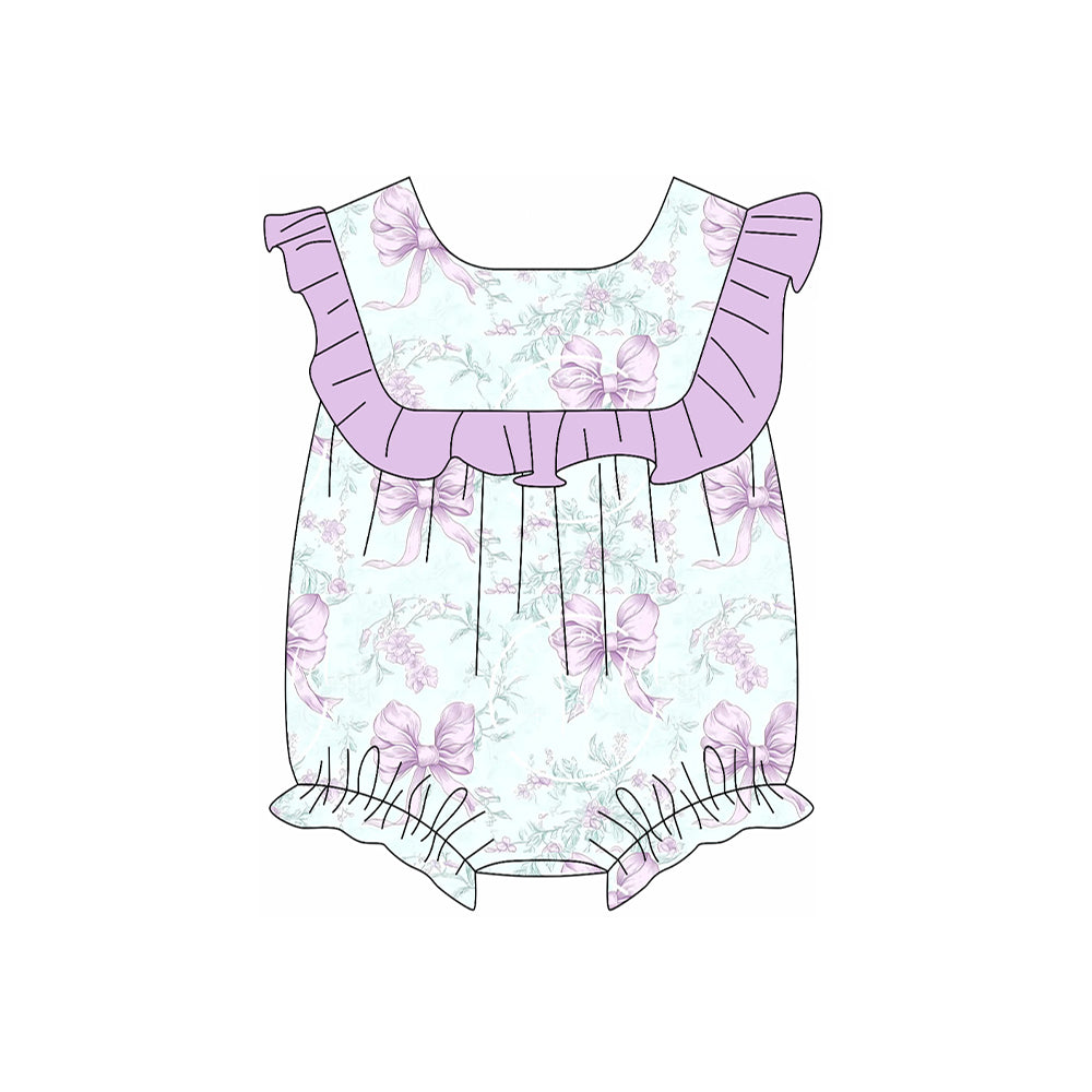 Lavender ruffle floral bow baby girls summer romper
