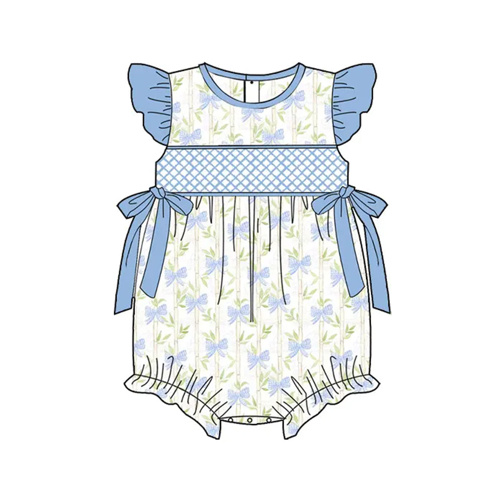 Flutter sleeves blue bow baby girls summer romper