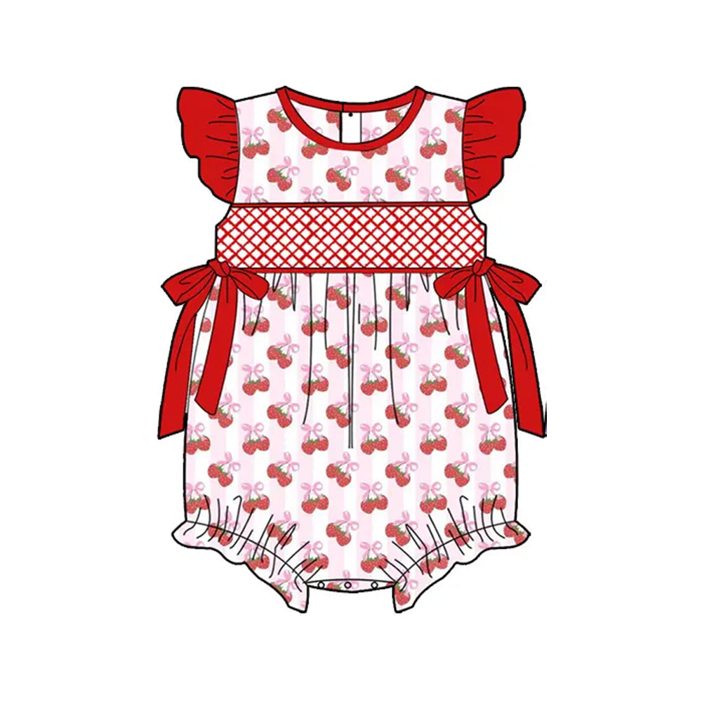 Flutter sleeves strawberry bow baby girls summer romper
