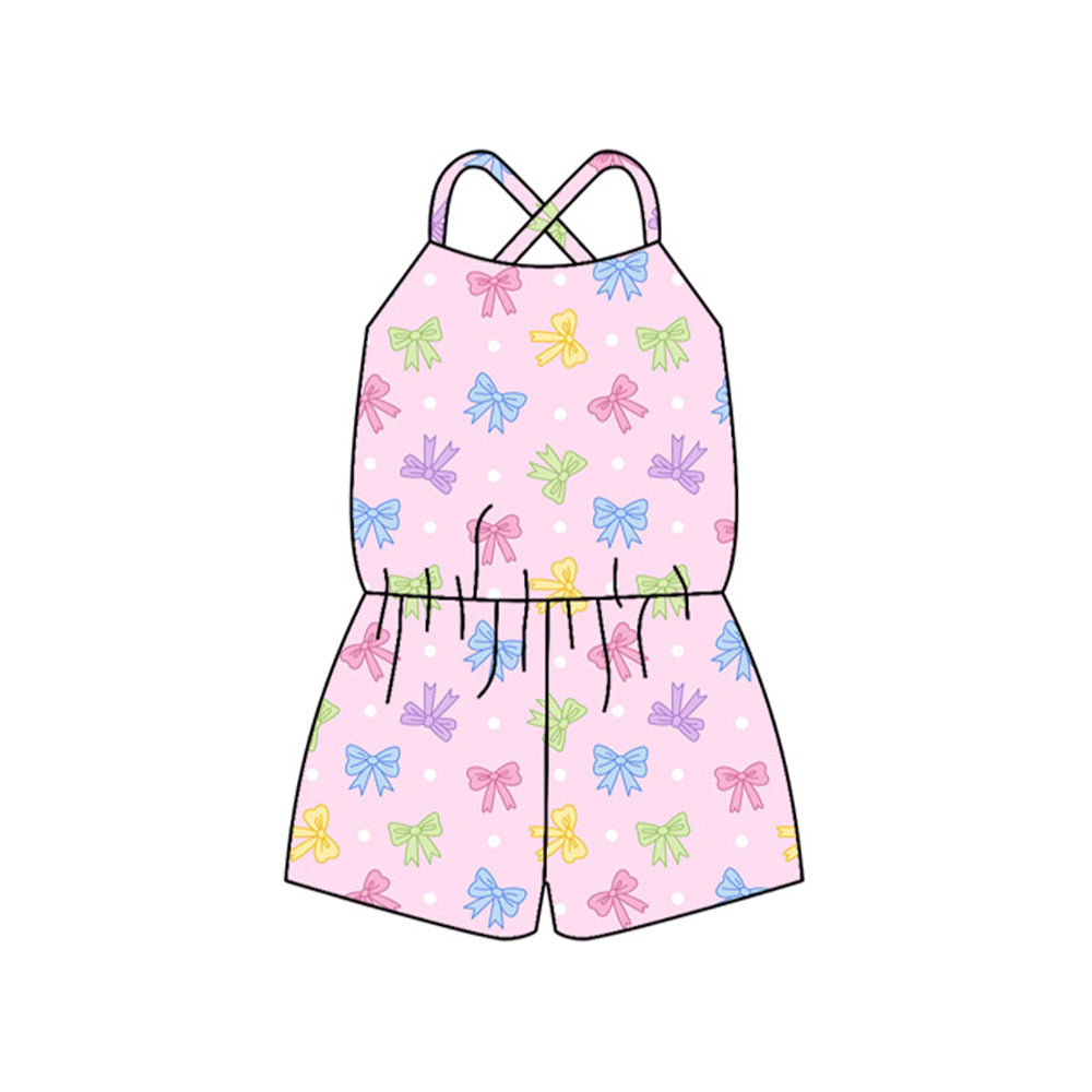 Straps pink colorful bow baby girls summer jumpsuit