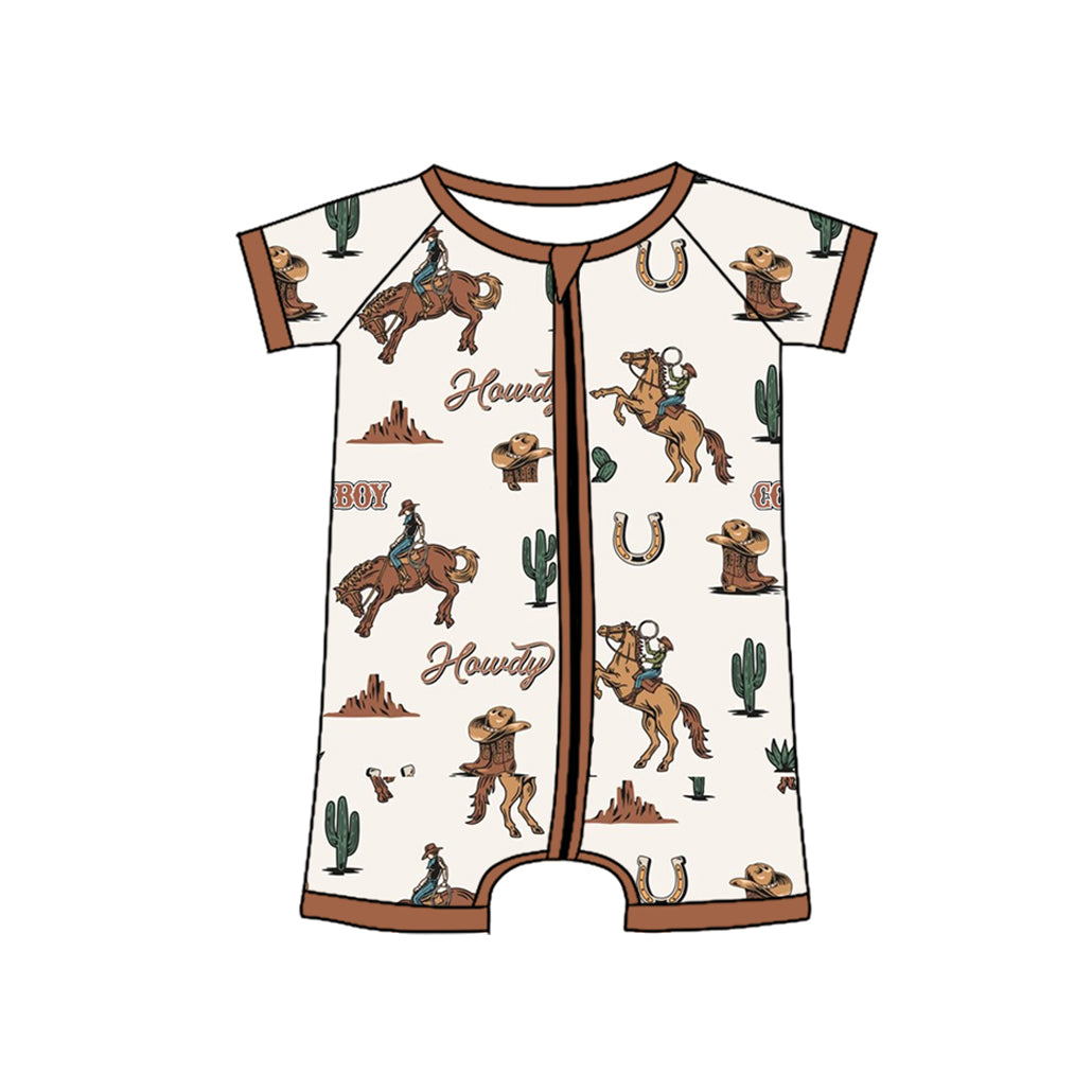Brown short sleeves cactus horse rodeo baby boy romper