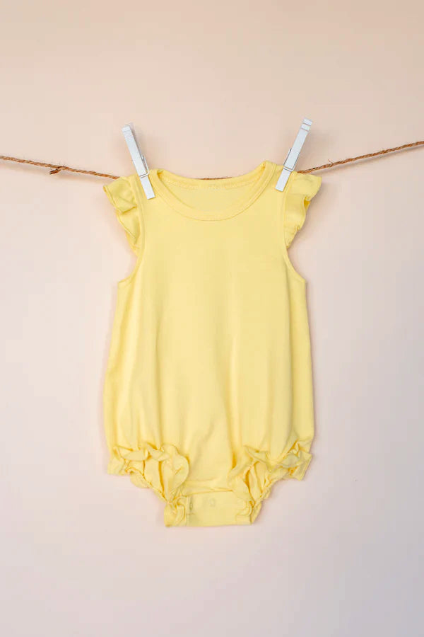 Yellow cotton flutter sleeves baby girls summer romper