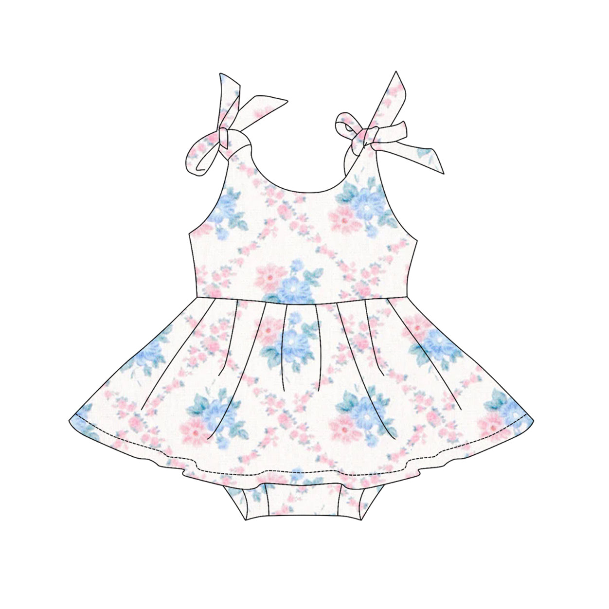 Straps pink floral baby girls summer skirt romper