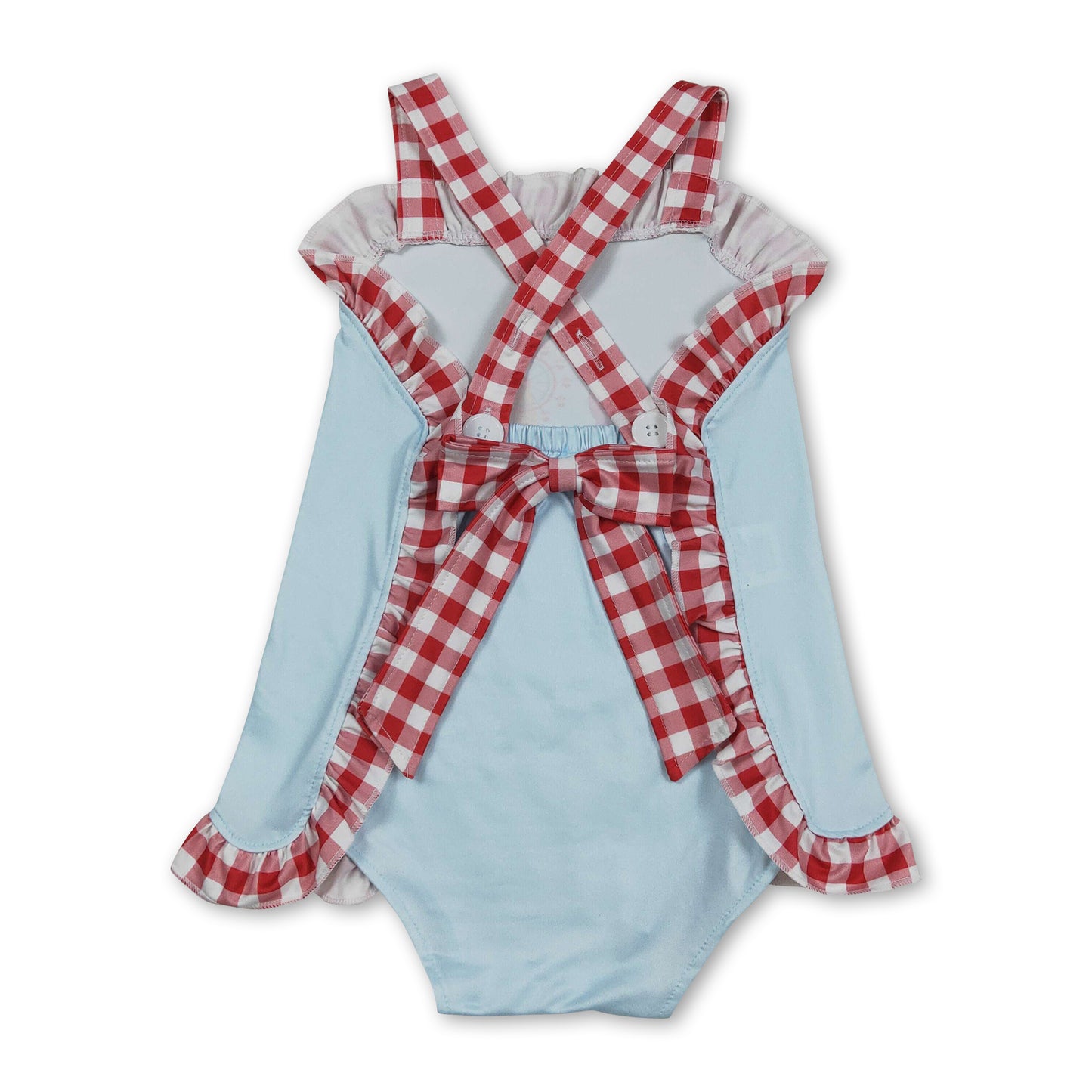 Red plaid straps ferris wheel baby girls summer romper
