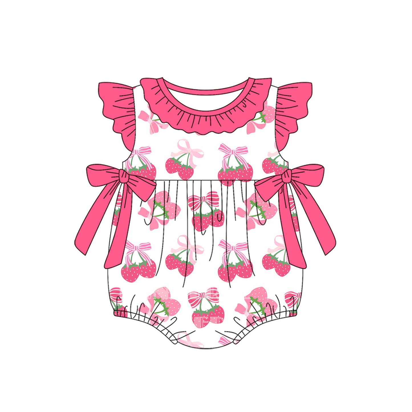 Flutter sleeves pink bow strawberry baby girls romper