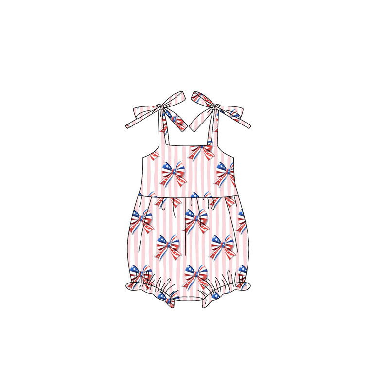 Straps stripe bows baby girls 4th of july romper