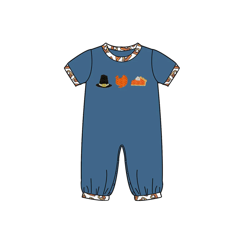 Short sleeves turkey mustard pie boy Thanksgiving romper