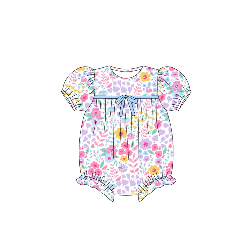 Short sleeves colorful floral baby girls summer romper