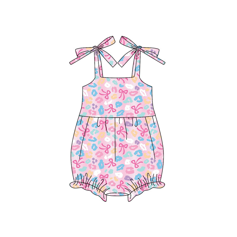 Straps leopard bow baby girls summer romper