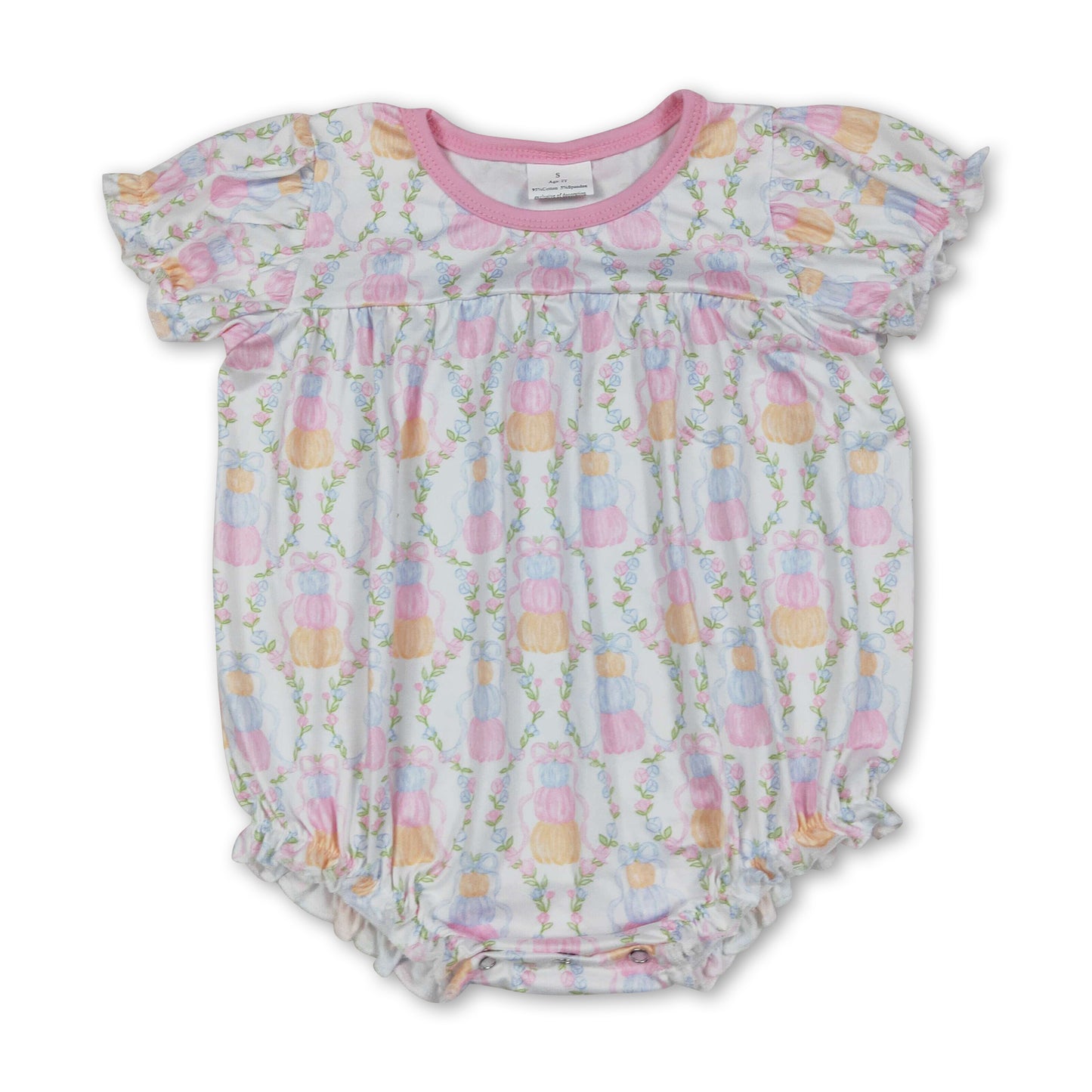 Pink short sleeves pumpkin bow baby girls summer romper