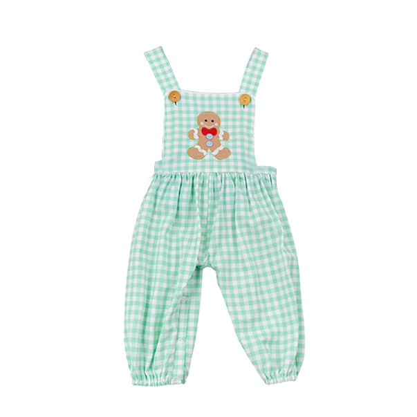 Green plaid gingerbread kids boys Christmas jumpsuit