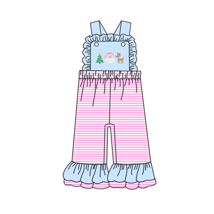 Ruffle straps Christmas tree santa deer kids girls jumpsuit