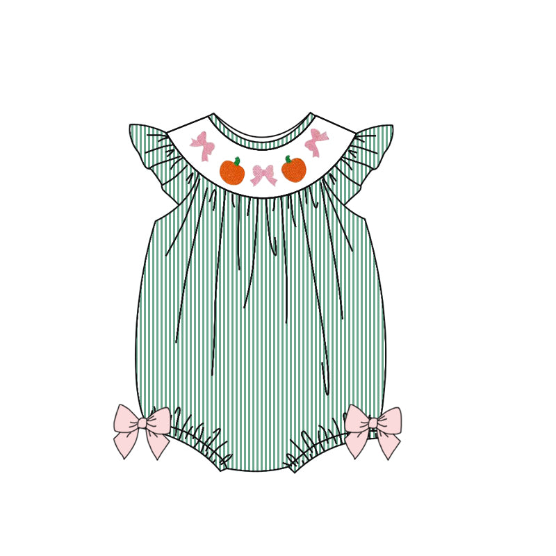 Flutter sleeves stripe pumpkin bow baby girls fall romper