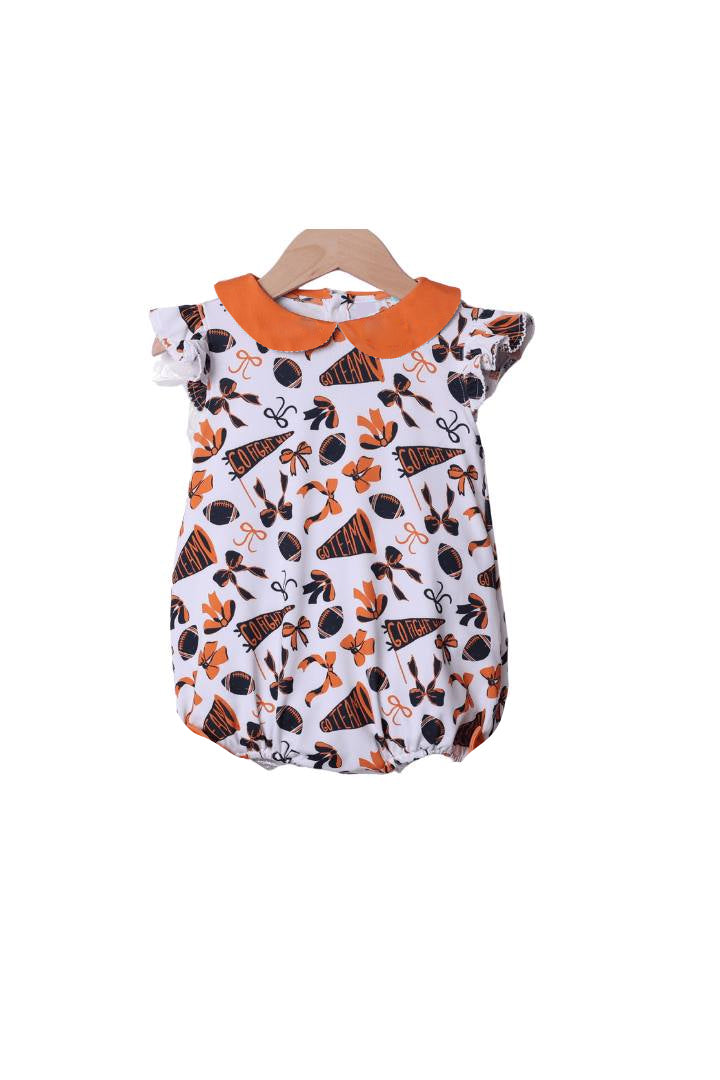 Flutter sleeves football orange bow baby girls team romper