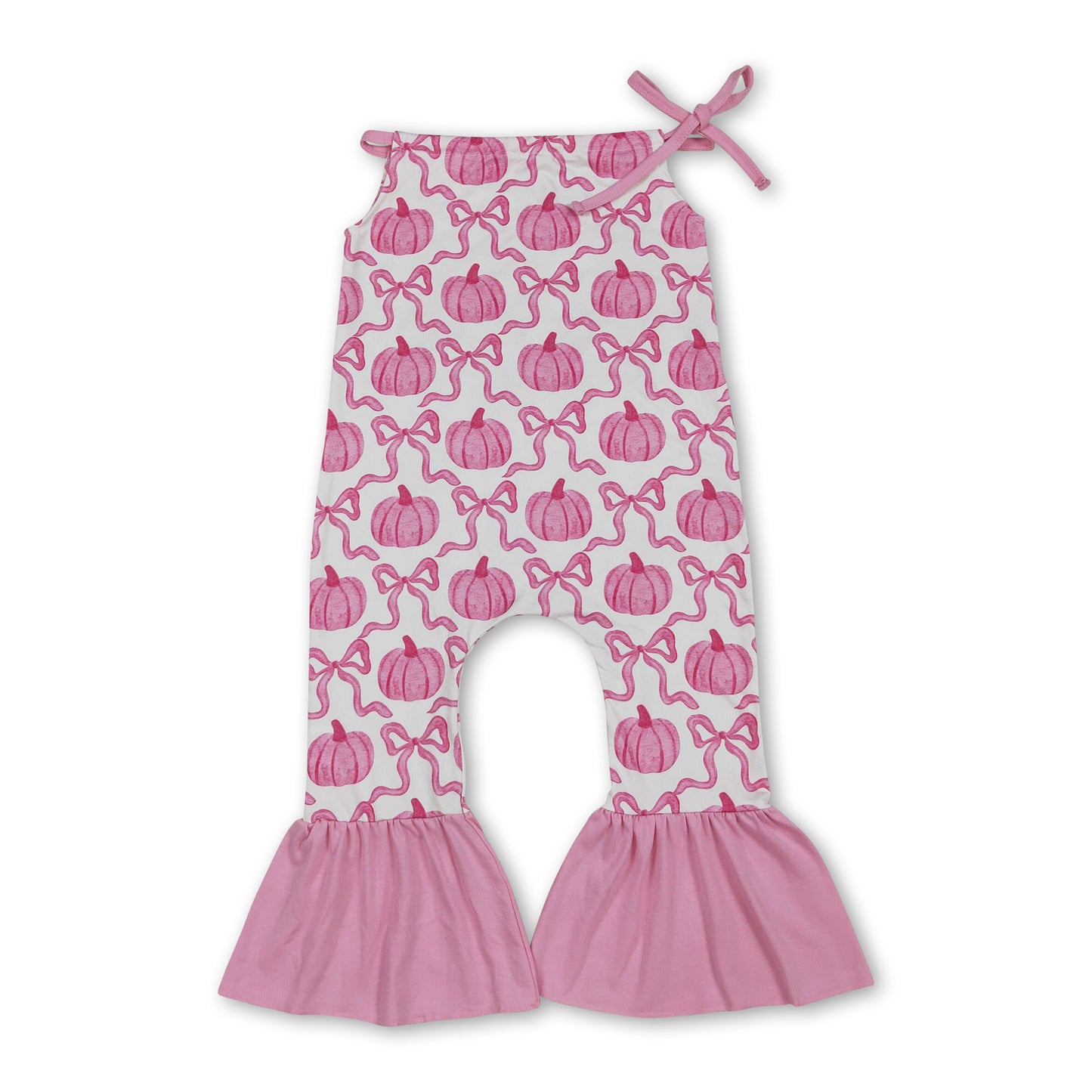 Pink bow pumpkin halter baby girls fall jumpsuit