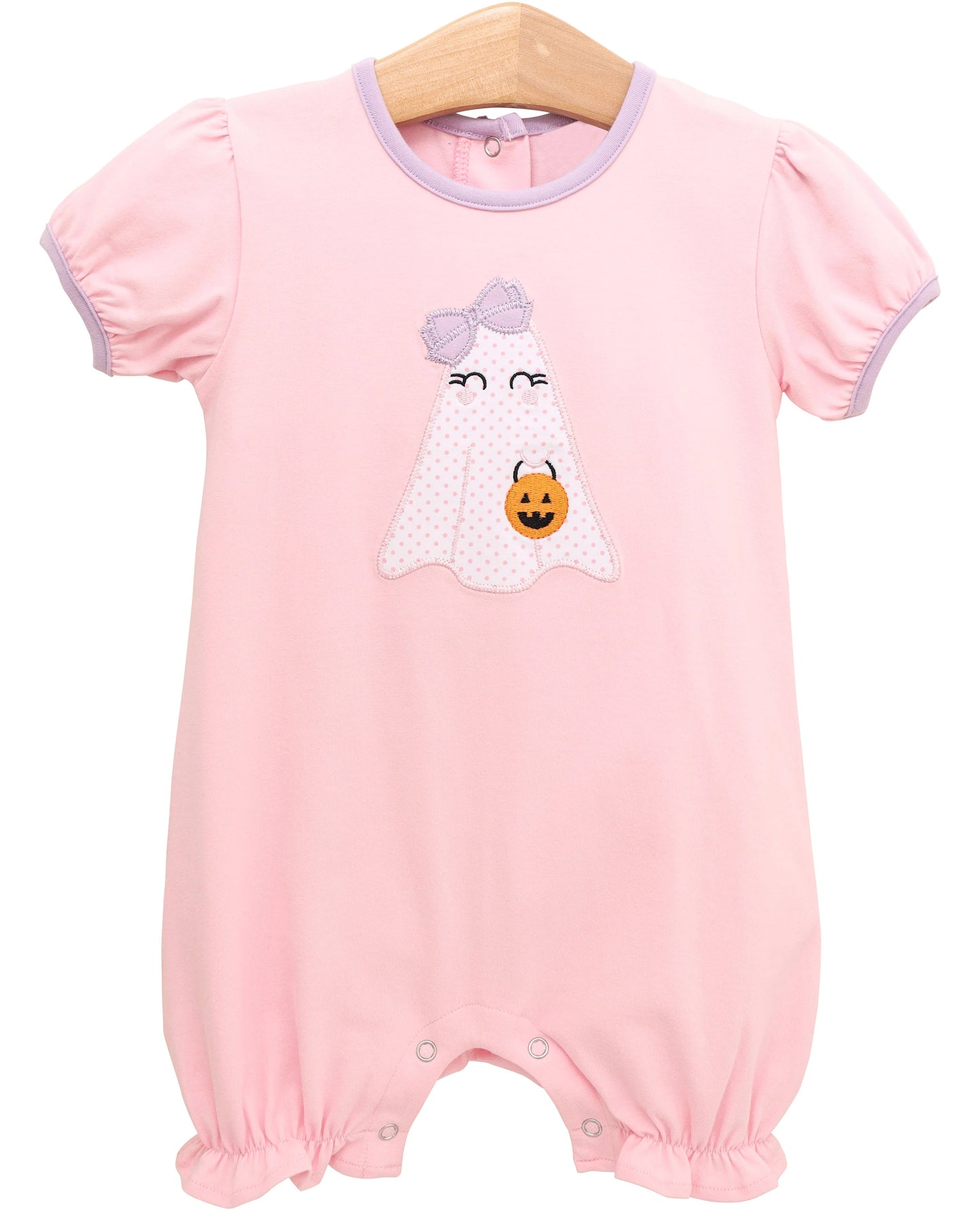 Pink short sleeves ghost bow pumpkin baby Halloween romper