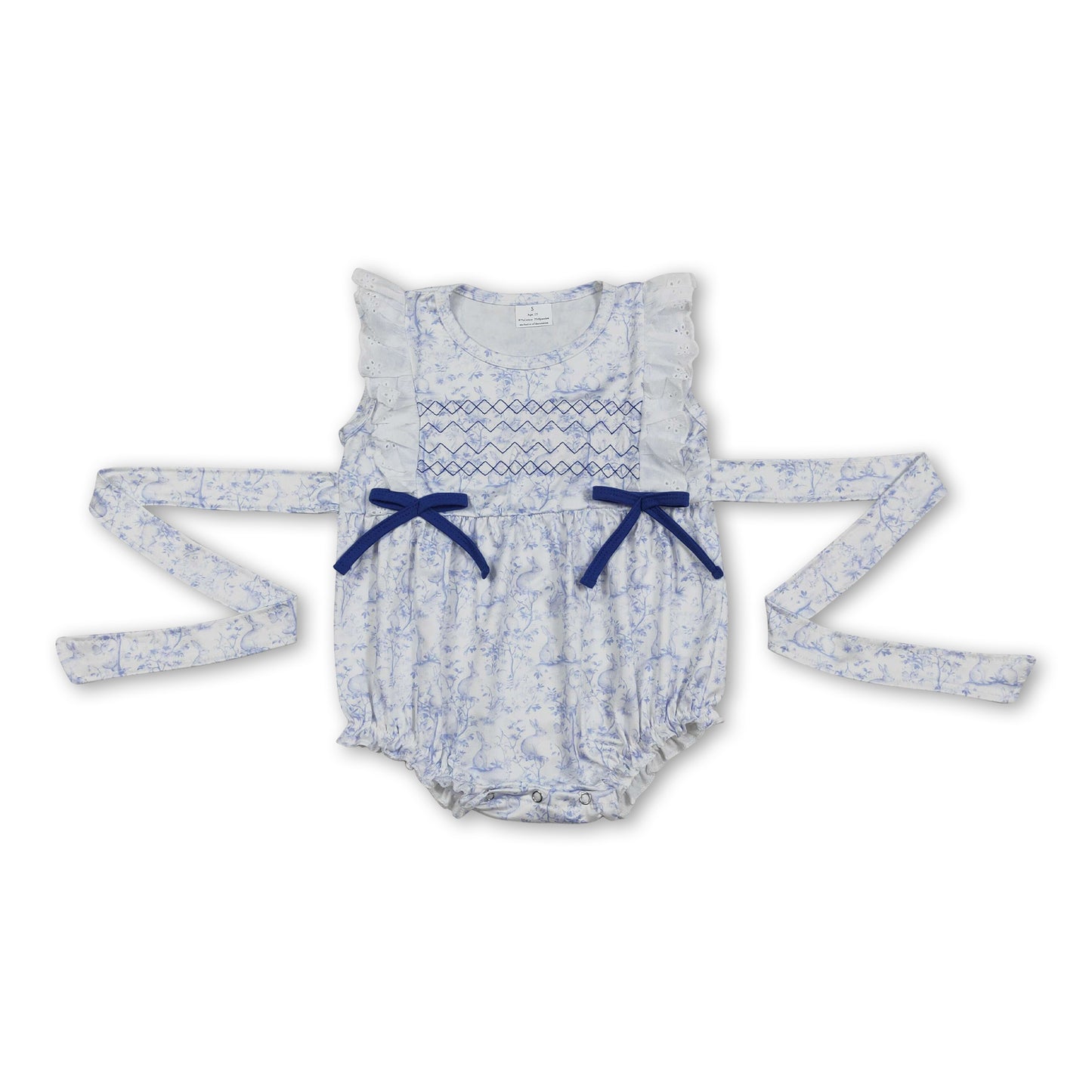 Flutter sleeves blue floral embroidery baby girls romper