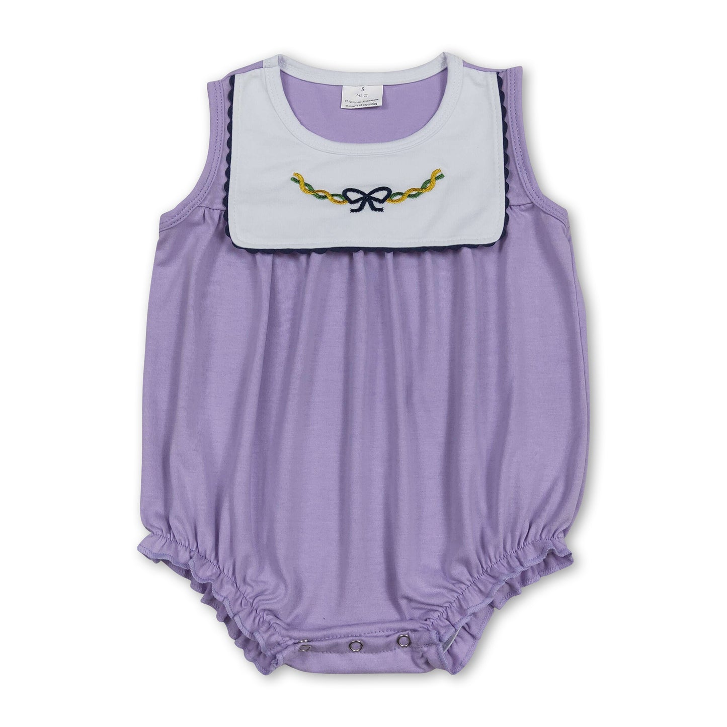 purple bows sleeveless baby girl Mardi Gras romper