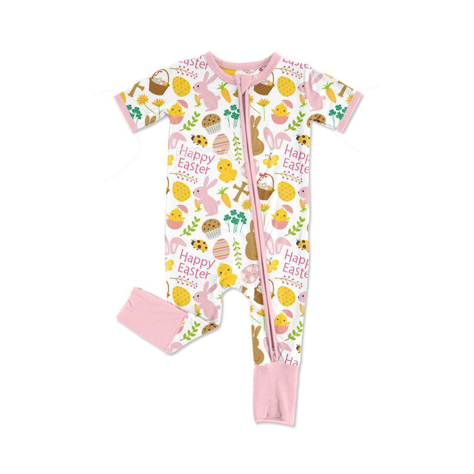long sleeves happy easter rabbit baby romper