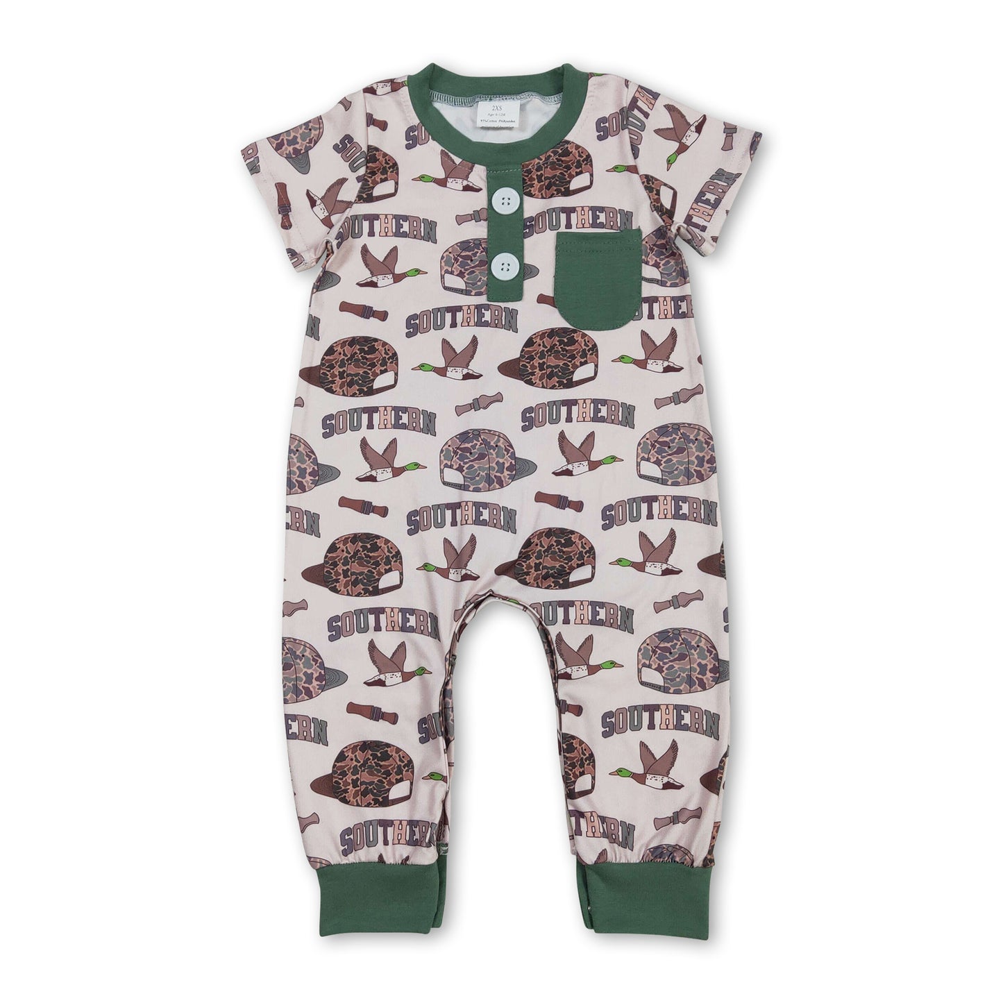 Short sleeves duck call camo hat baby boy romper