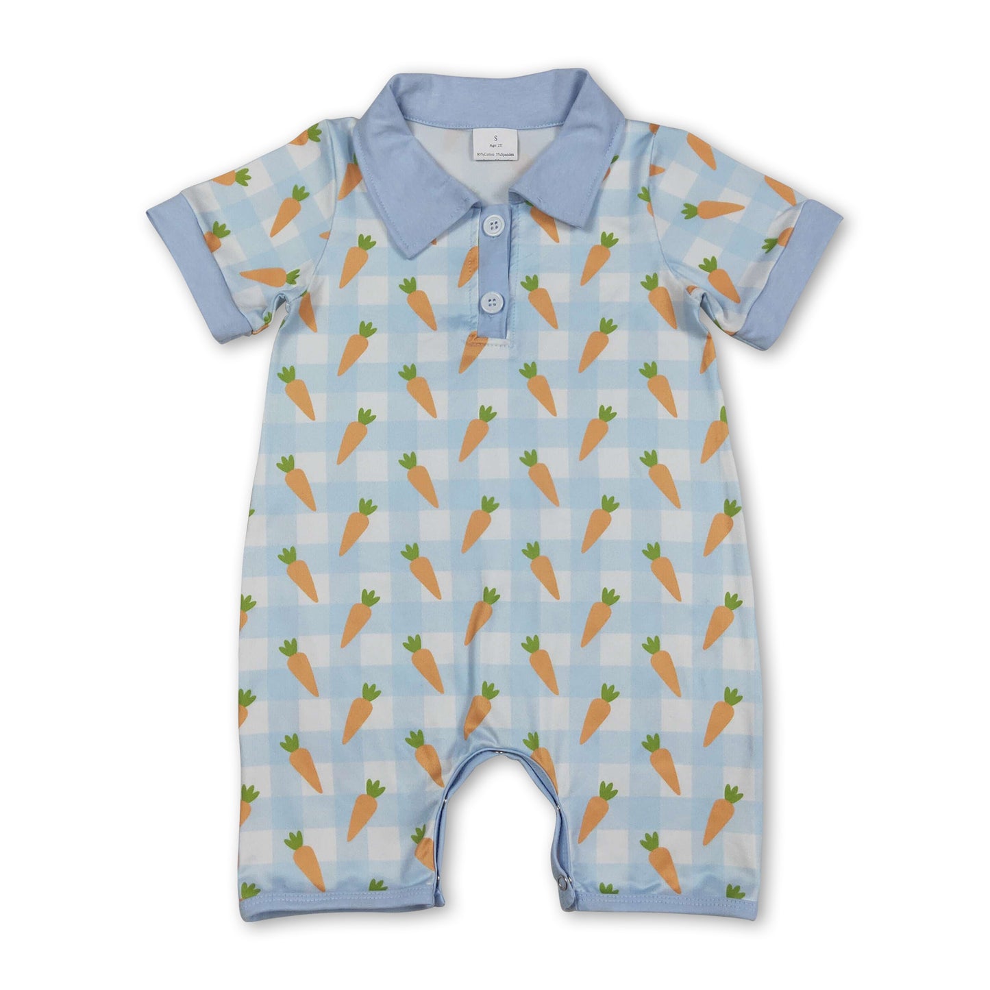 Long sleeves blue plaid carrot Easter romper