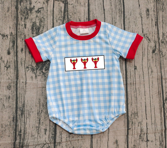 short sleeves blue bows red crab  boy romper