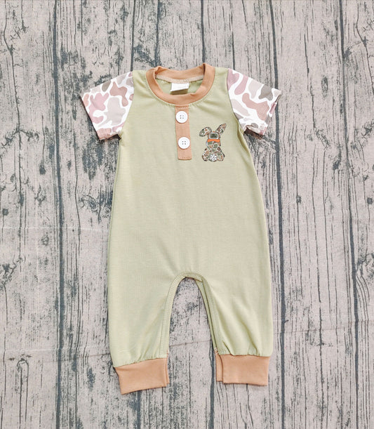 camo rabbit  print baby boy romper