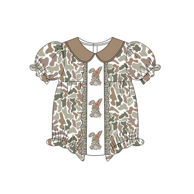 camo rabbit print baby girl romper
