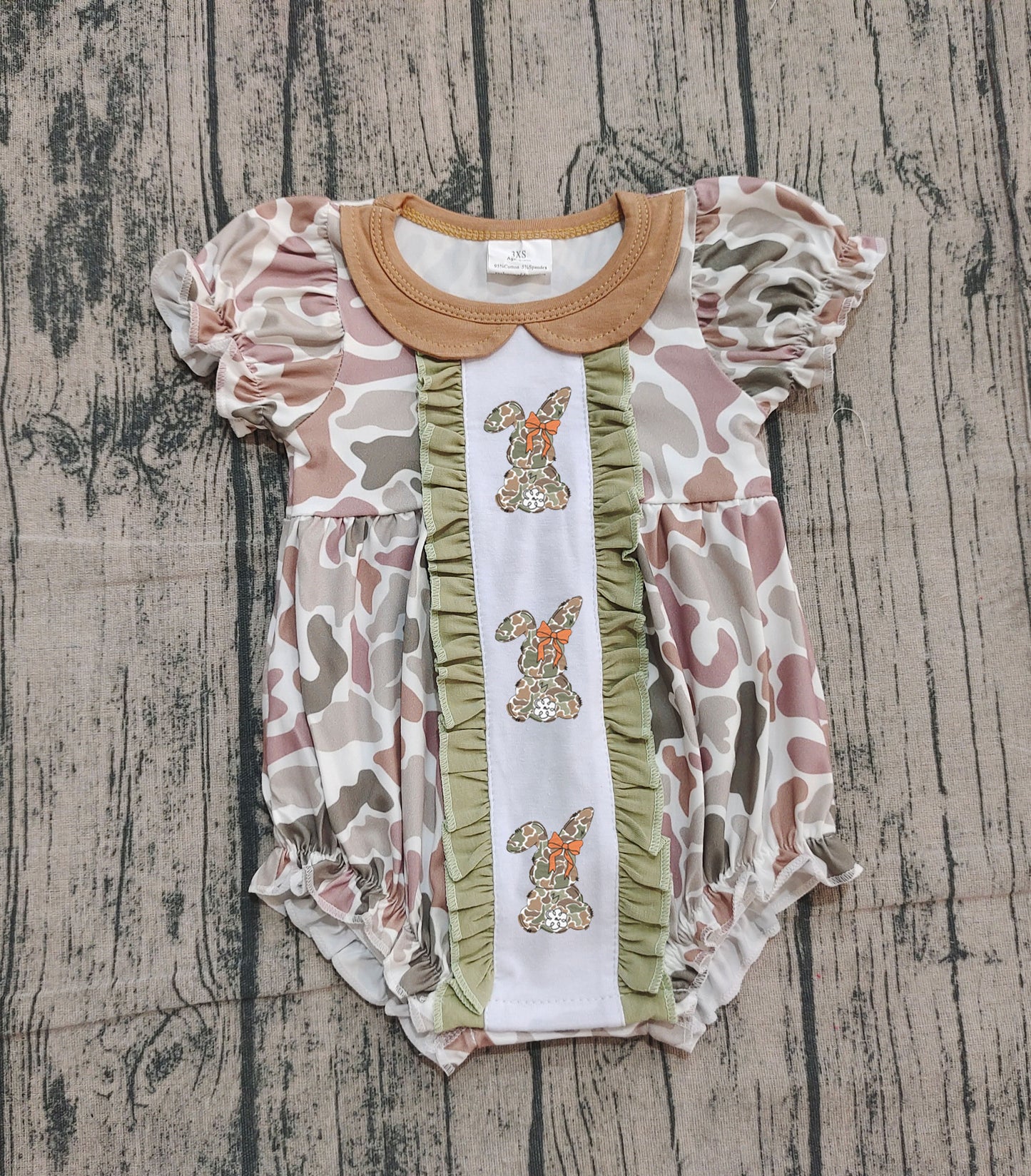 camo rabbit print baby girl romper