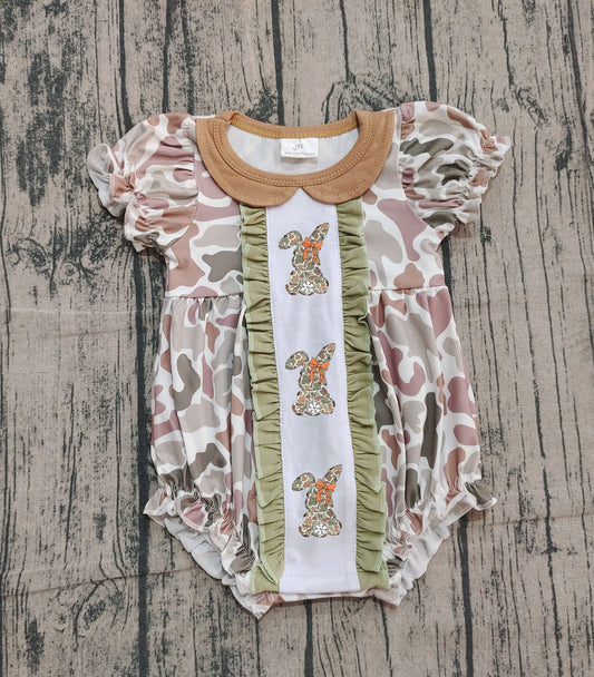 camo rabbit  print baby girl romper