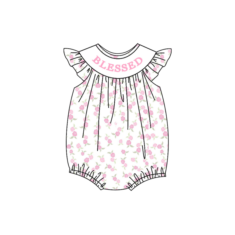 pink flowers print baby girl romper