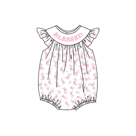 pink flowers print baby girl romper