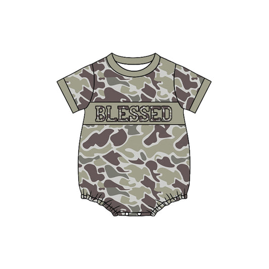 camo blessed print baby girl romper