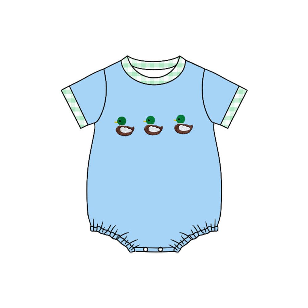 blue duck embroidery baby girl short romper