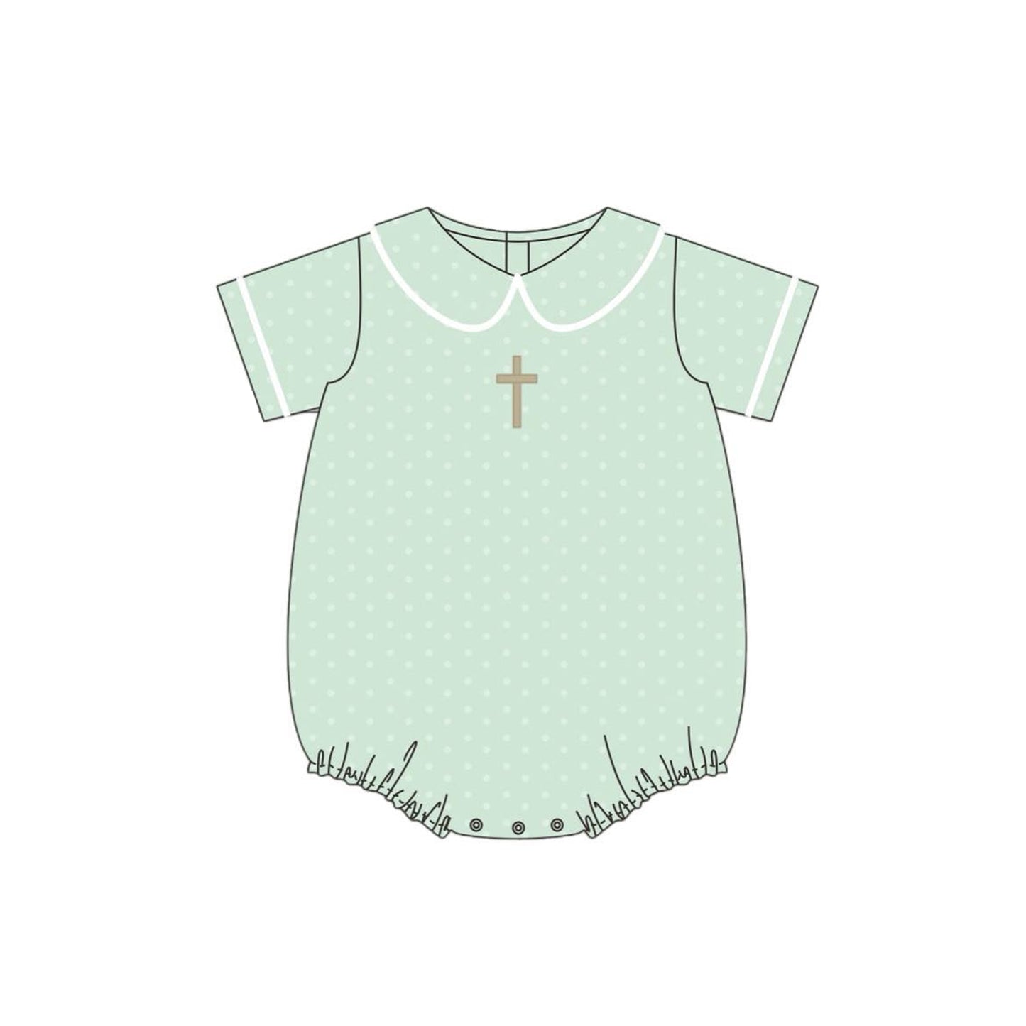 green polka cross embroidery baby girl boy romper