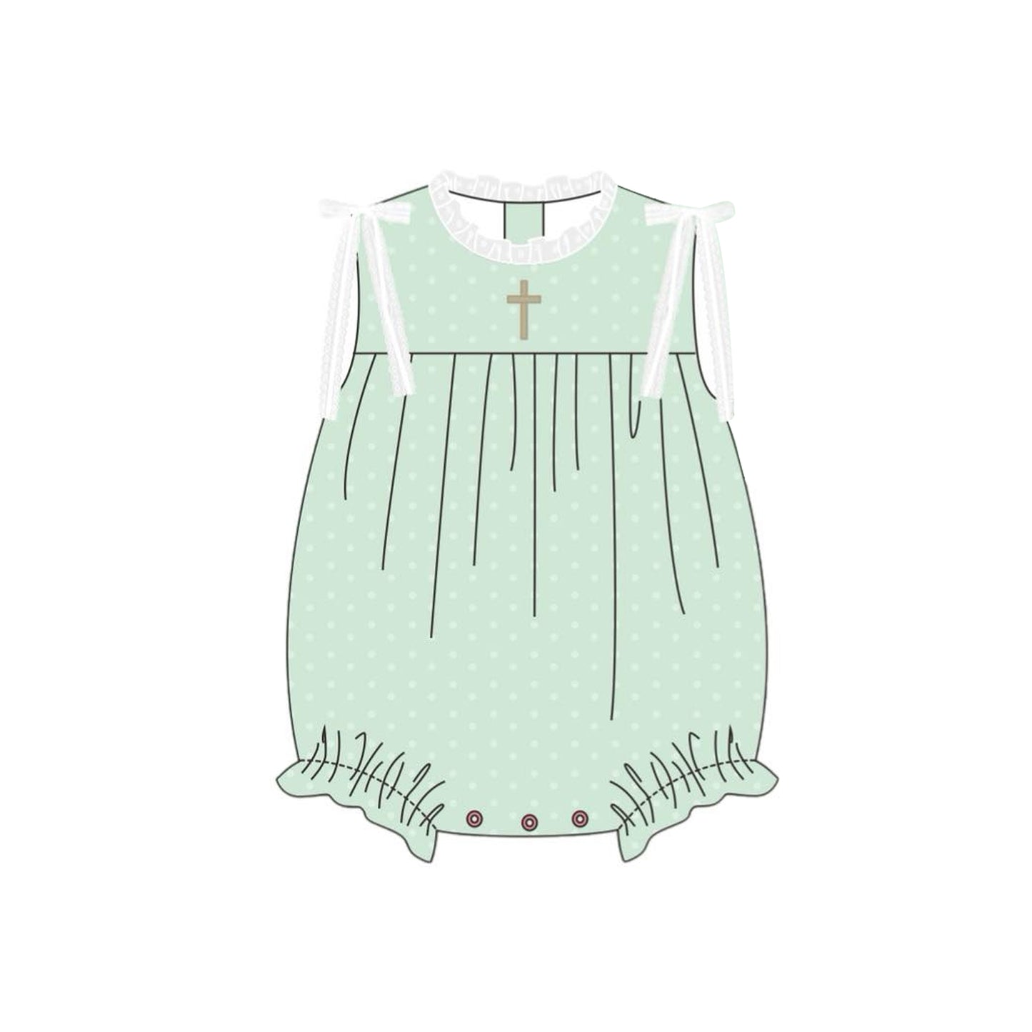 green polka cross embroidery baby girl short  romper