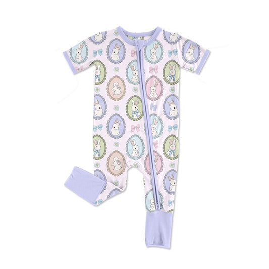purple easter print baby girl short sleeve romper
