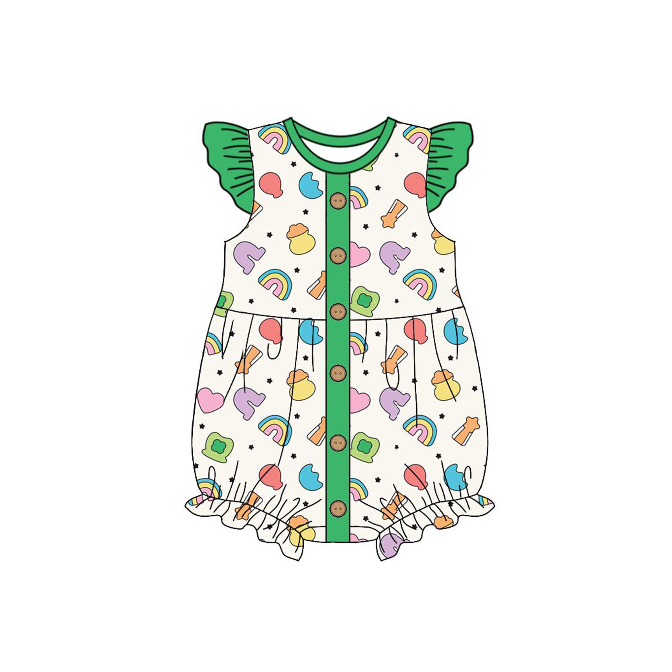 green luck girl baby girl short romper