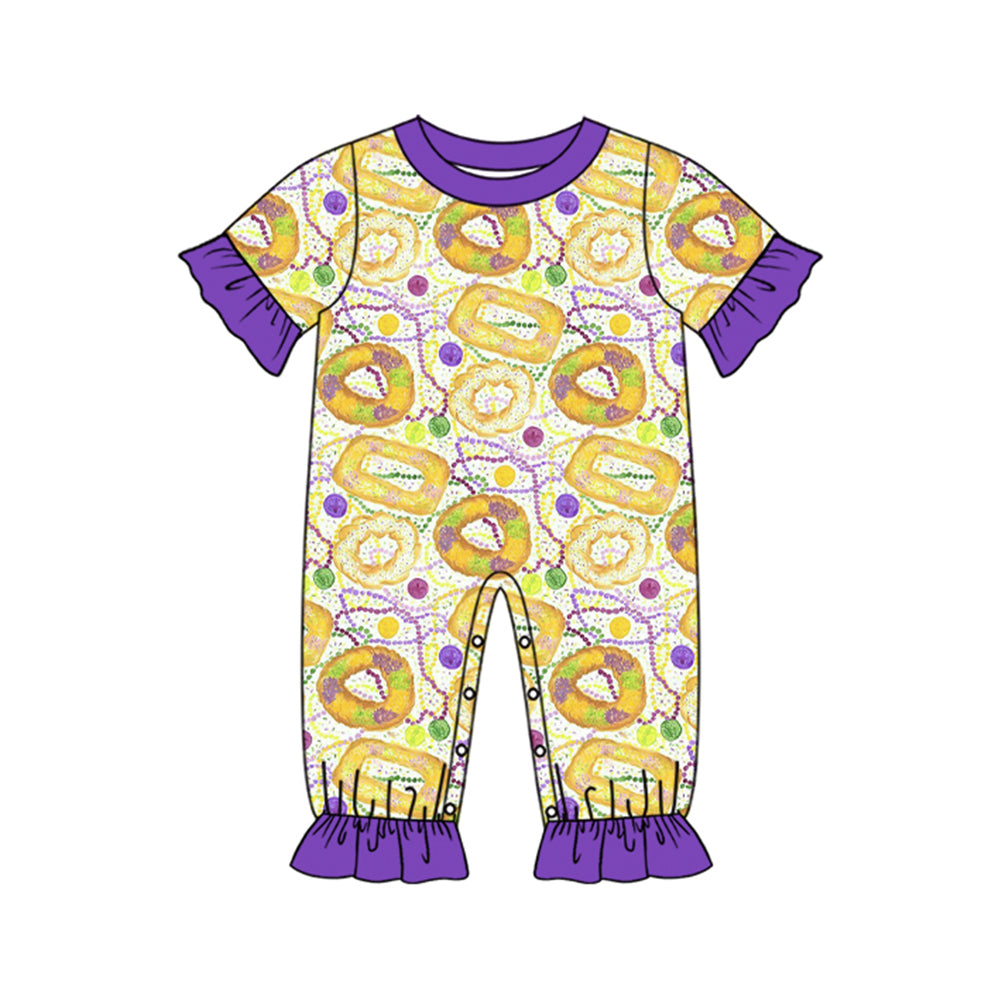 yellow green purple donut baby girl short romper