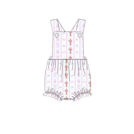 pink bows print baby girl overall romper