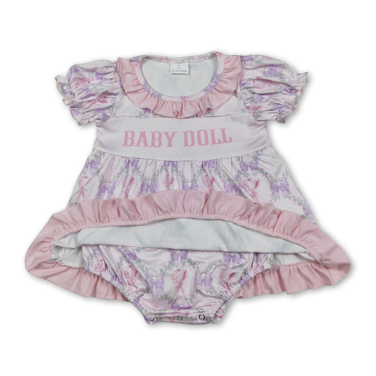 Short sleeves baby doll lavender bow girls romper