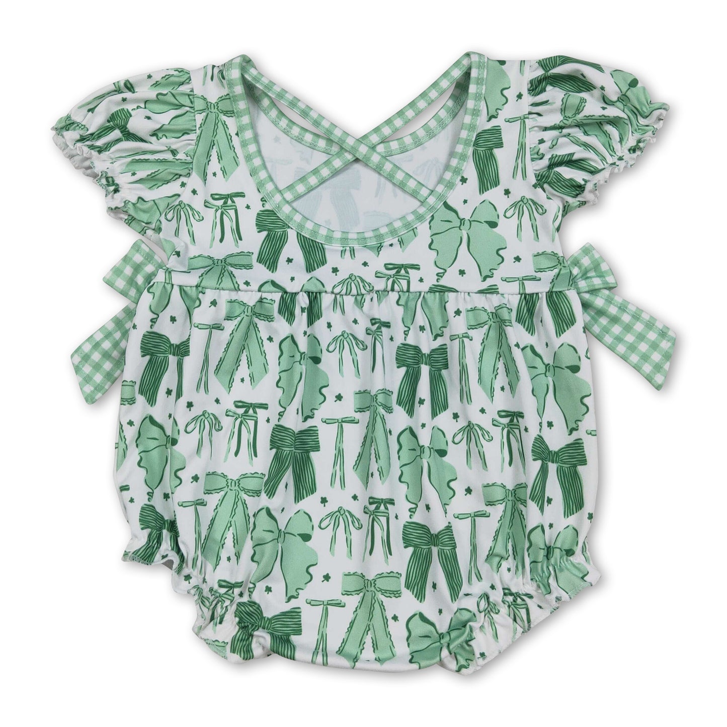 Short sleeves green bow girls St Patrick's romper